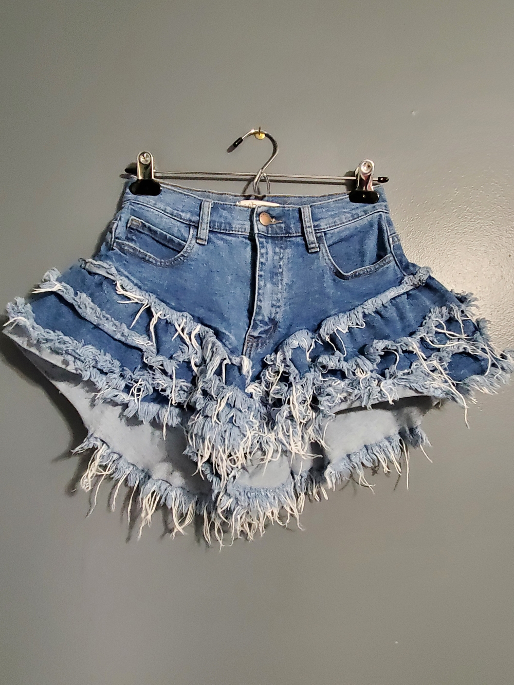 Vibrant Blue Layered Frayed Denim High Rise Shorts Women's Size Small